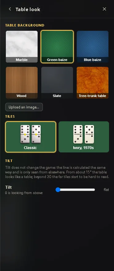 The Table look page with the backgrounds to choose from