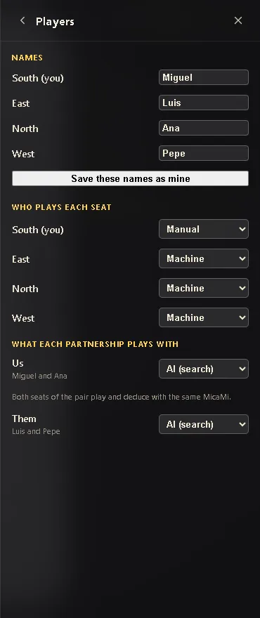 The Players page of the menu