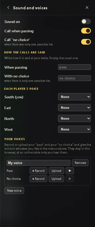 The Sound and voices page with a voice of your own