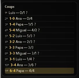 La liste des coups