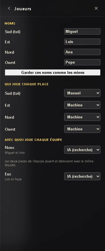 La page Joueurs du menu