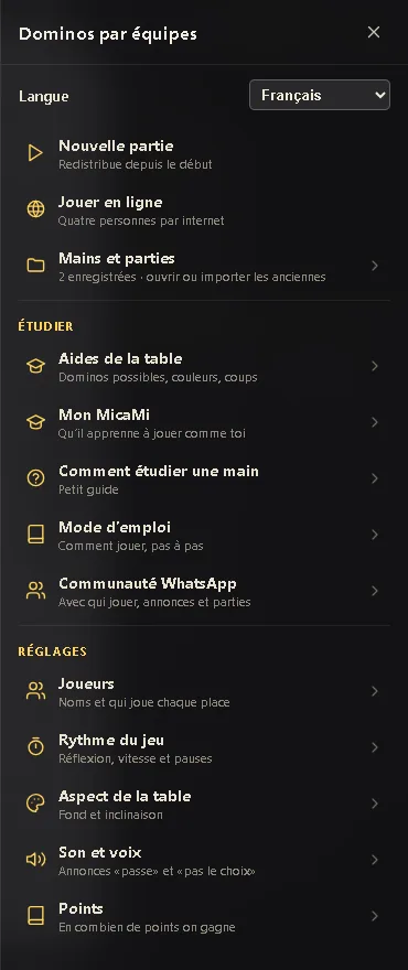 Le menu du jeu