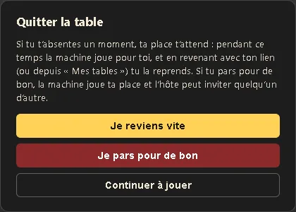 La fenêtre pour quitter la table