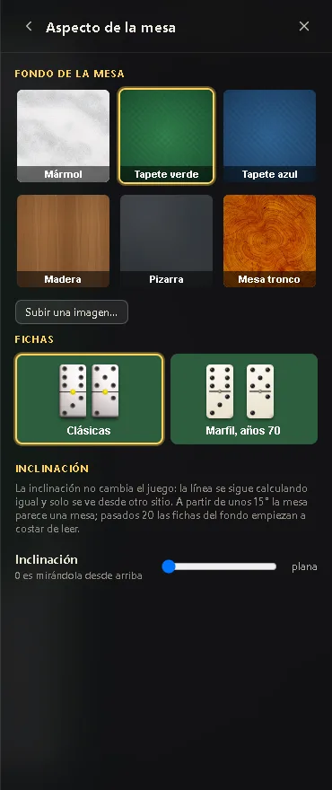 La página Aspecto de la mesa con los fondos para elegir