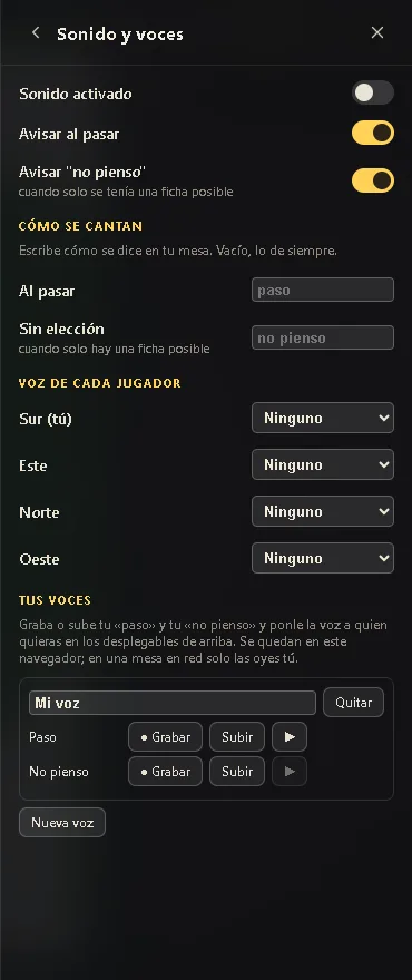 La página Sonido y voces con una voz propia