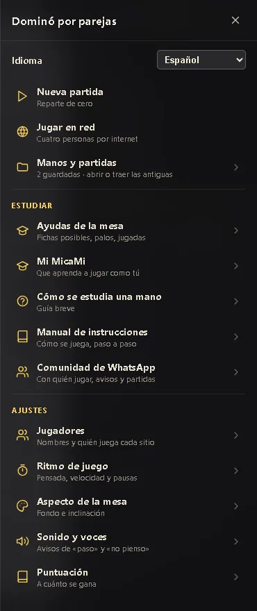 El menú del juego
