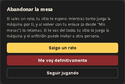 La ventana de abandonar la mesa